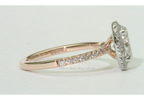 Two tone Oval none cathedral halo. 18k Rose gold band with platinum halo
