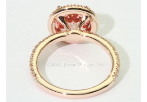Round Peach Sapphire set in rose gold None Cathedral French cut set halo ring