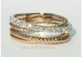 Rose gold and diamond layered rope ring