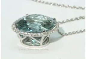 Aqua diamond halo pendant necklace