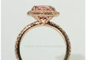 Peach Sapphire in Round None Cathedral 18k Rose Gold Halo